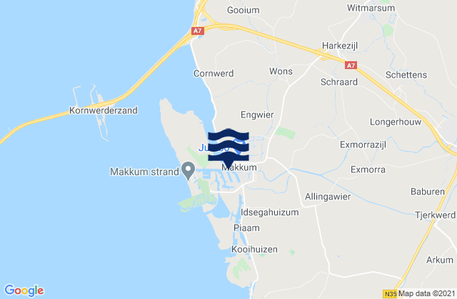 Karte der Gezeiten Makkum, Netherlands