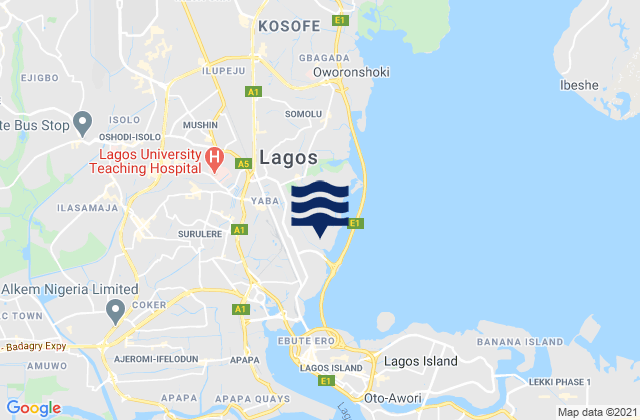 Karte der Gezeiten Makoko, Nigeria