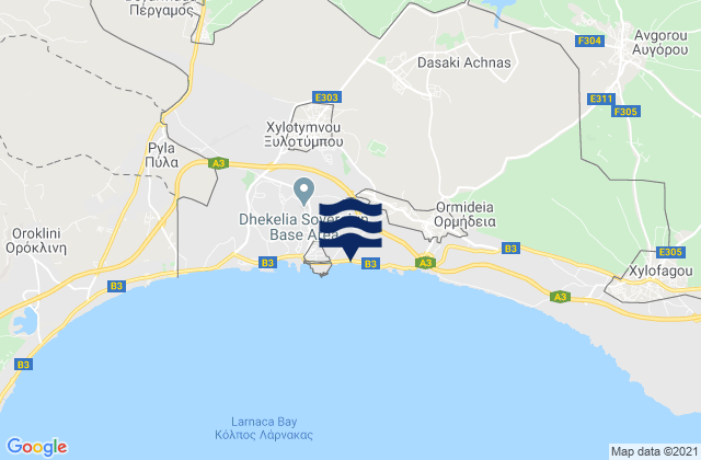 Karte der Gezeiten Makrásyka, Cyprus