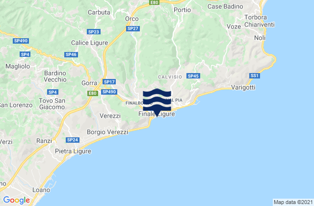 Karte der Gezeiten Mallare, Italy