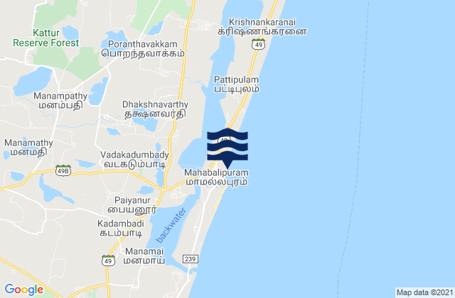 Karte der Gezeiten Mamallapuram, India