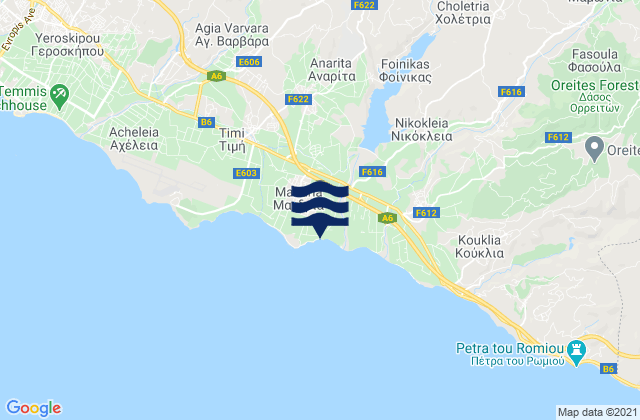 Karte der Gezeiten Mandriá, Cyprus
