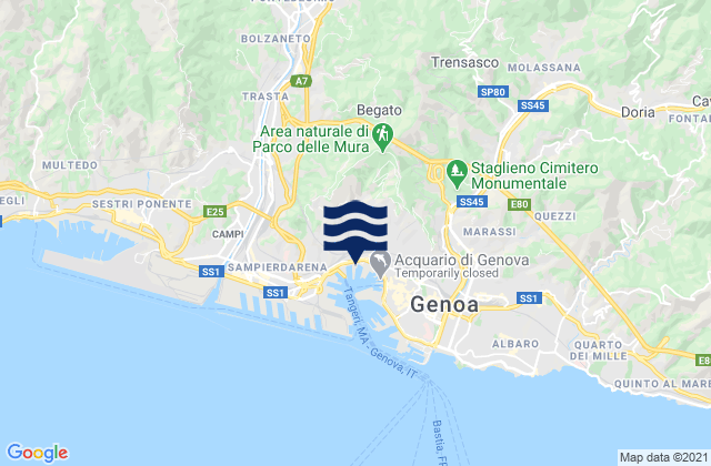Karte der Gezeiten Manesseno, Italy