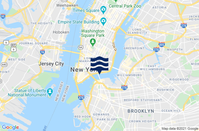 Karte der Gezeiten Manhattan Bridge East of, United States