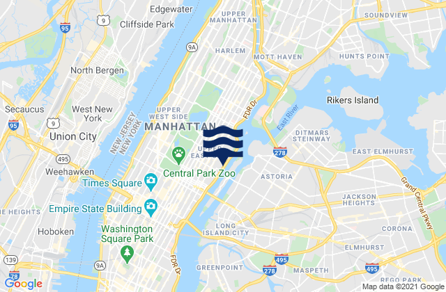 Karte der Gezeiten Manhattan, United States