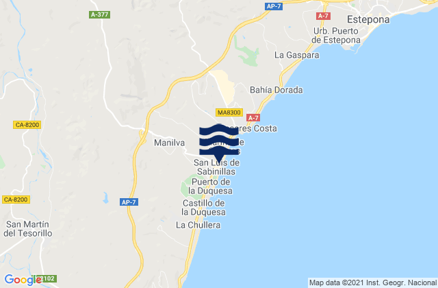 Karte der Gezeiten Manilva, Spain