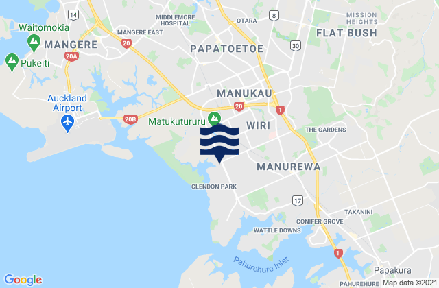 Karte der Gezeiten Manukau City, New Zealand