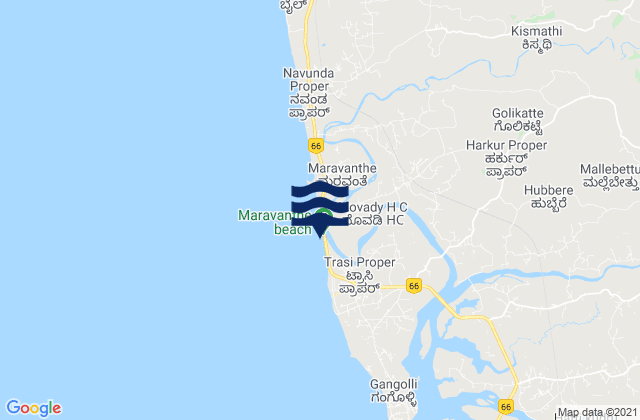 Karte der Gezeiten Maravanthe Beach, India