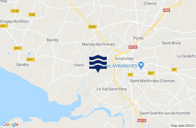 Karte der Gezeiten Marcey-les-Grèves, France