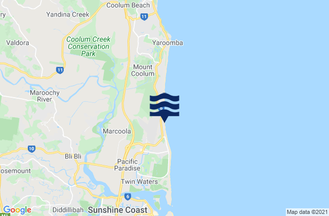 Karte der Gezeiten Marcoola Beach, Australia