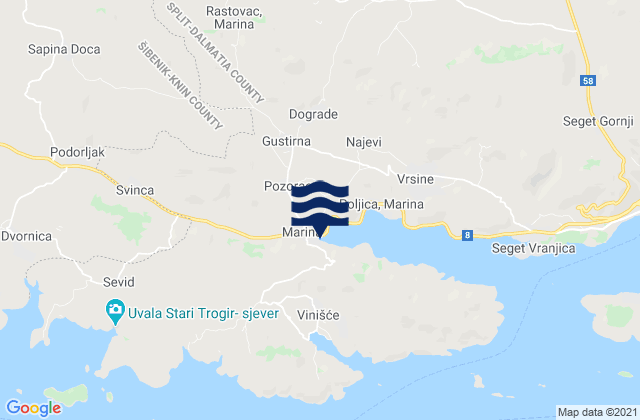 Karte der Gezeiten Marina, Croatia