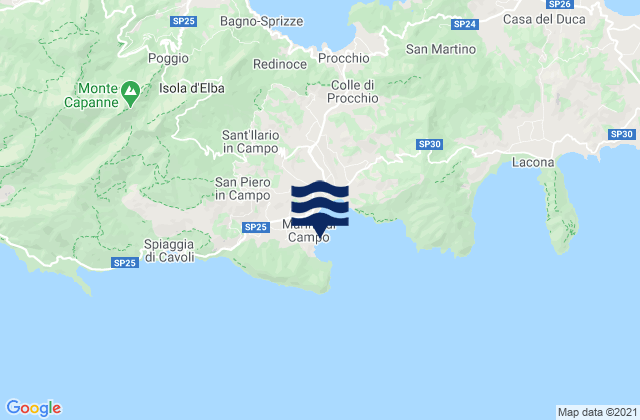 Karte der Gezeiten Marina di Campo, Italy