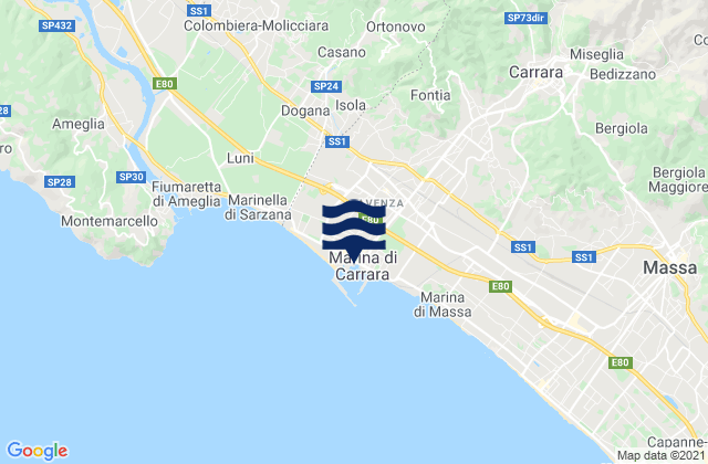 Karte der Gezeiten Marina di Carrara, Italy