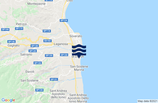 Karte der Gezeiten Marina di Davoli, Italy