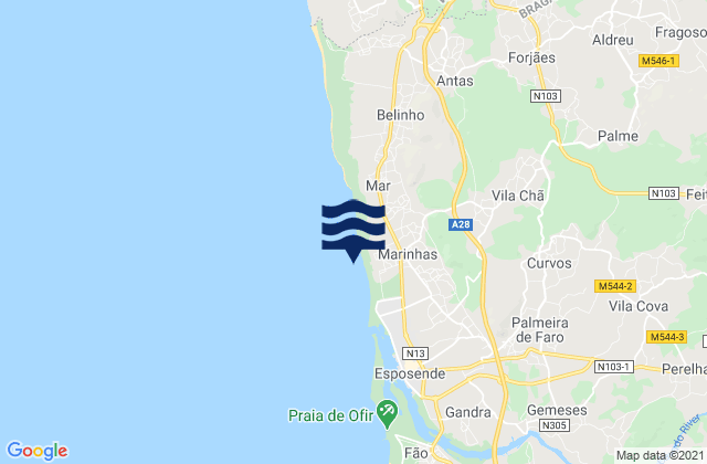 Karte der Gezeiten Marinhas, Portugal
