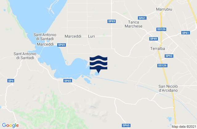Karte der Gezeiten Marrubiu, Italy