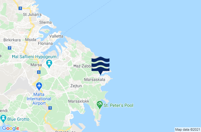 Karte der Gezeiten Marsaskala, Malta