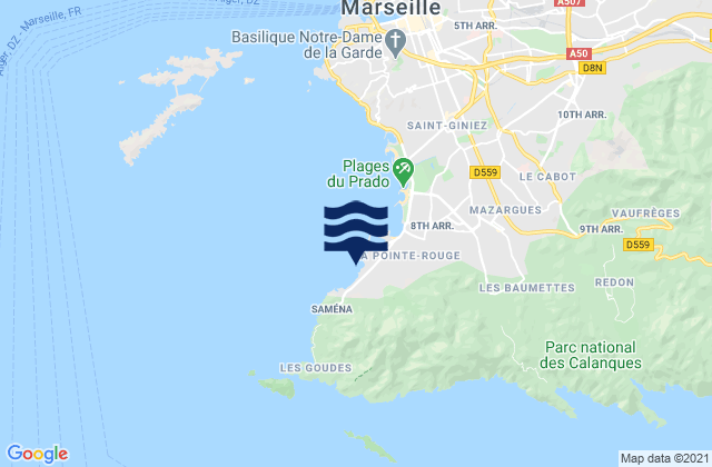 Karte der Gezeiten Marseille - Colombet, France