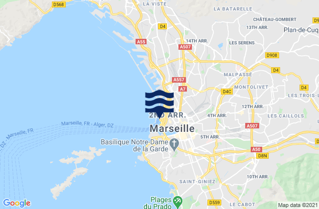 Karte der Gezeiten Marseille-Fos Port, France