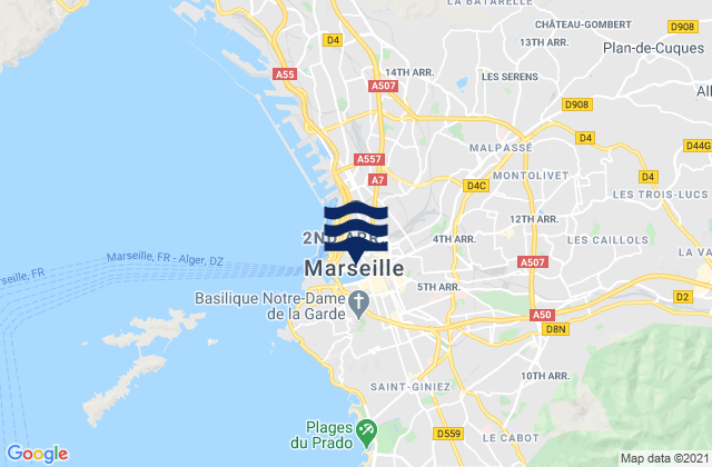 Karte der Gezeiten Marseille 02, France