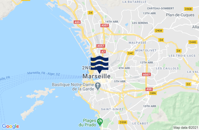 Karte der Gezeiten Marseille 03, France