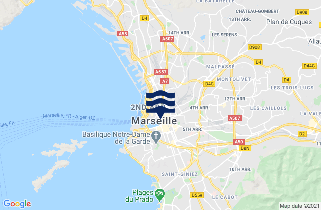 Karte der Gezeiten Marseille 05, France