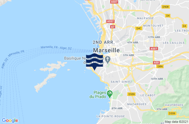 Karte der Gezeiten Marseille 07, France