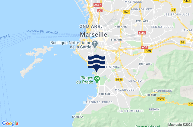 Karte der Gezeiten Marseille 08, France