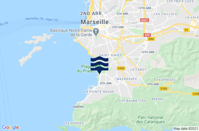 Karte der Gezeiten Marseille 09, France