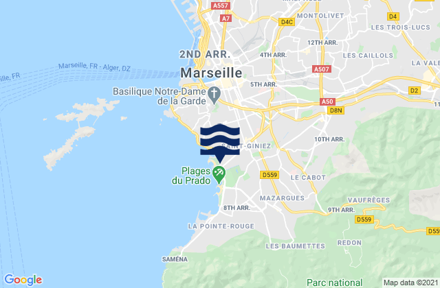 Karte der Gezeiten Marseille 10, France