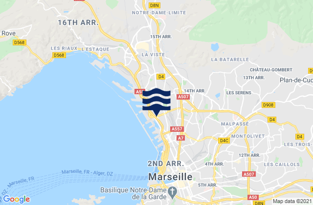 Karte der Gezeiten Marseille 14, France