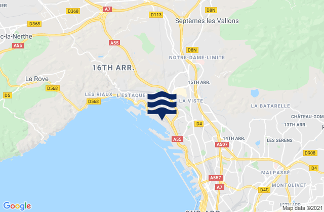 Karte der Gezeiten Marseille 15, France