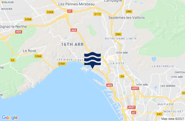 Karte der Gezeiten Marseille 16, France