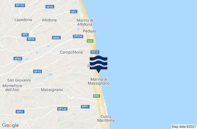 Karte der Gezeiten Massignano, Italy