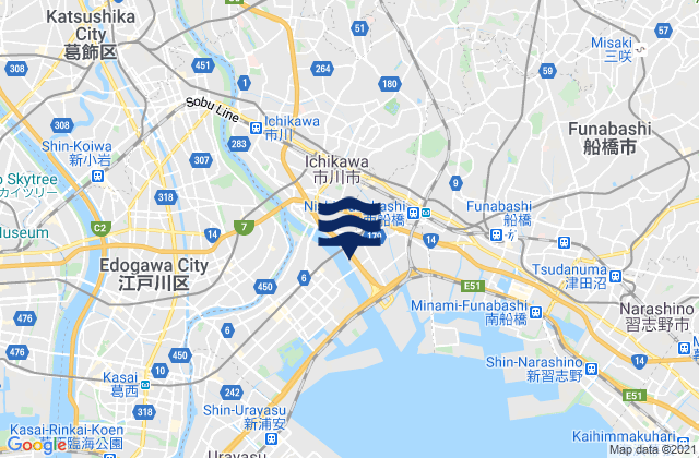 Karte der Gezeiten Matsudo Shi, Japan