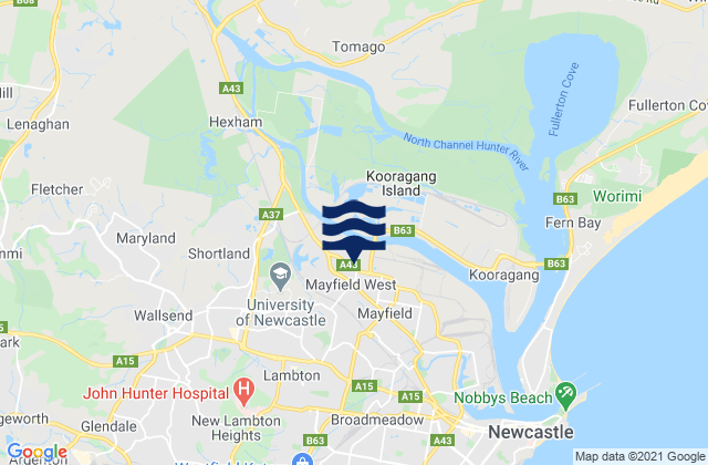 Karte der Gezeiten Mayfield West, Australia