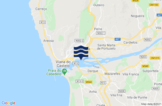 Karte der Gezeiten Meadela, Portugal