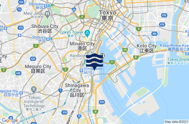 Karte der Gezeiten Meguro-ku, Japan