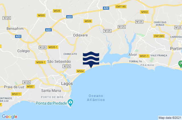 Karte der Gezeiten Meia Praia, Portugal