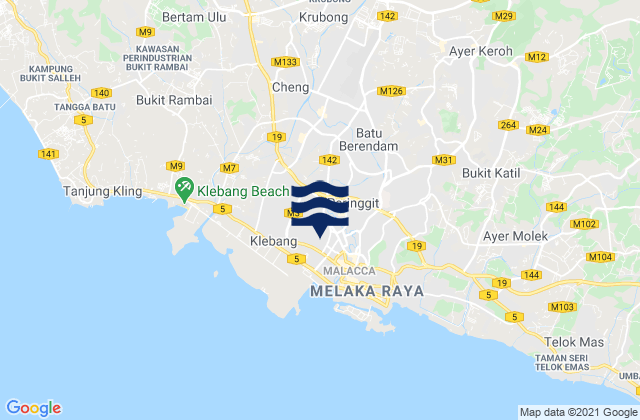 Karte der Gezeiten Melaka, Malaysia