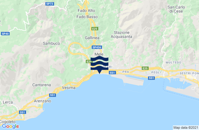 Karte der Gezeiten Mele, Italy