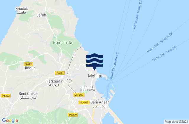 Karte der Gezeiten Melilla, Spain