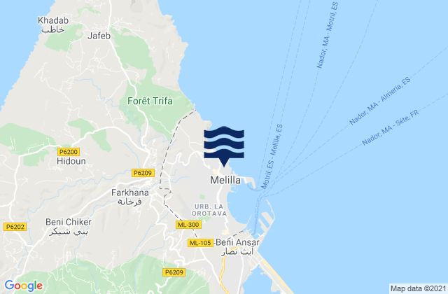 Karte der Gezeiten Melilla, Spain