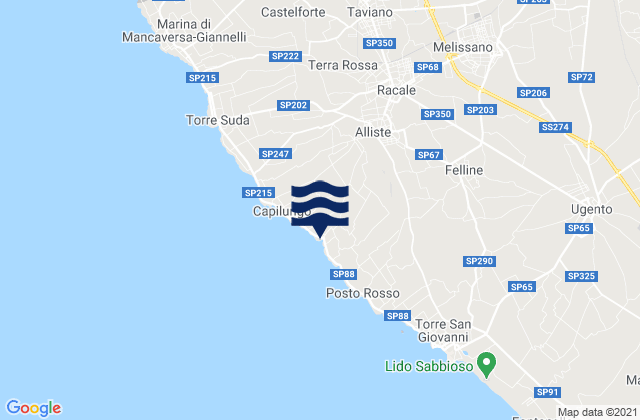 Karte der Gezeiten Melissano, Italy