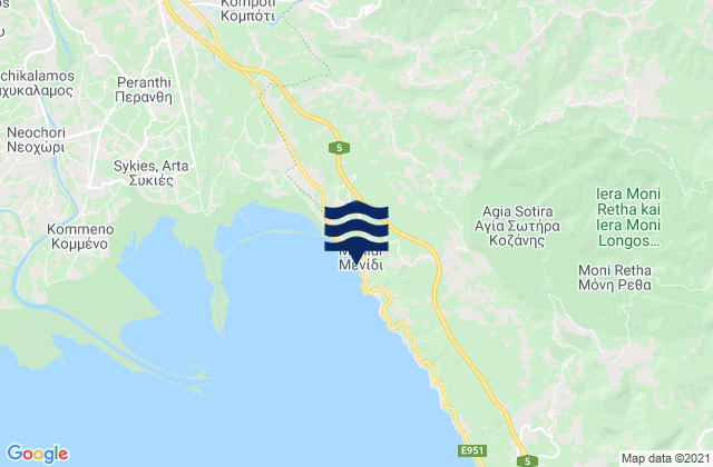 Karte der Gezeiten Menídi, Greece