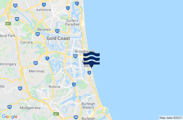 Karte der Gezeiten Mermaid Beach Gold Coast, Australia