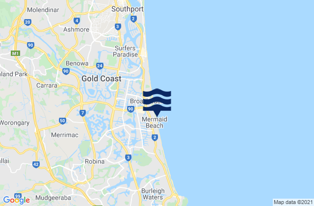 Karte der Gezeiten Mermaid Beach, Australia