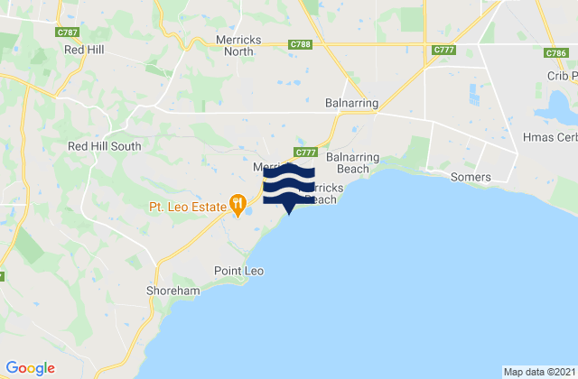 Karte der Gezeiten Merricks, Australia