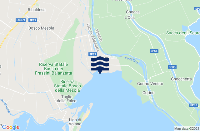 Karte der Gezeiten Mesola, Italy