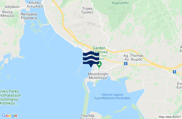 Karte der Gezeiten Mesolóngi, Greece